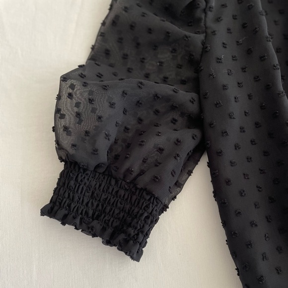 shear black bodysuit with polkadot pattern, draped V neck. size S - Picture 5 of 5